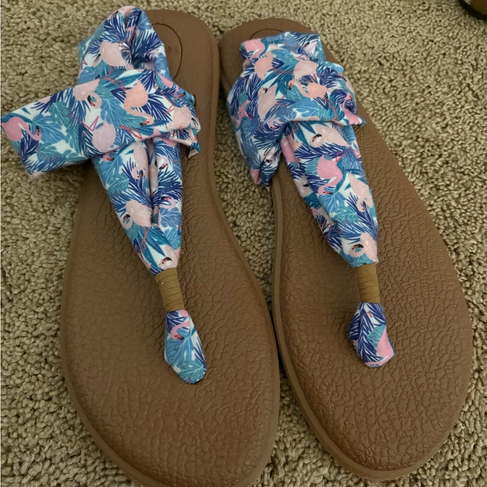Sanuk Tropical Blue and Pink Women's Sandals